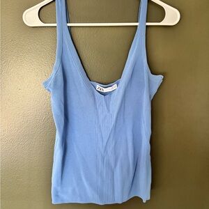 Zara Sky Blue Ribbed Tank Top Women's Sleeveless Knit